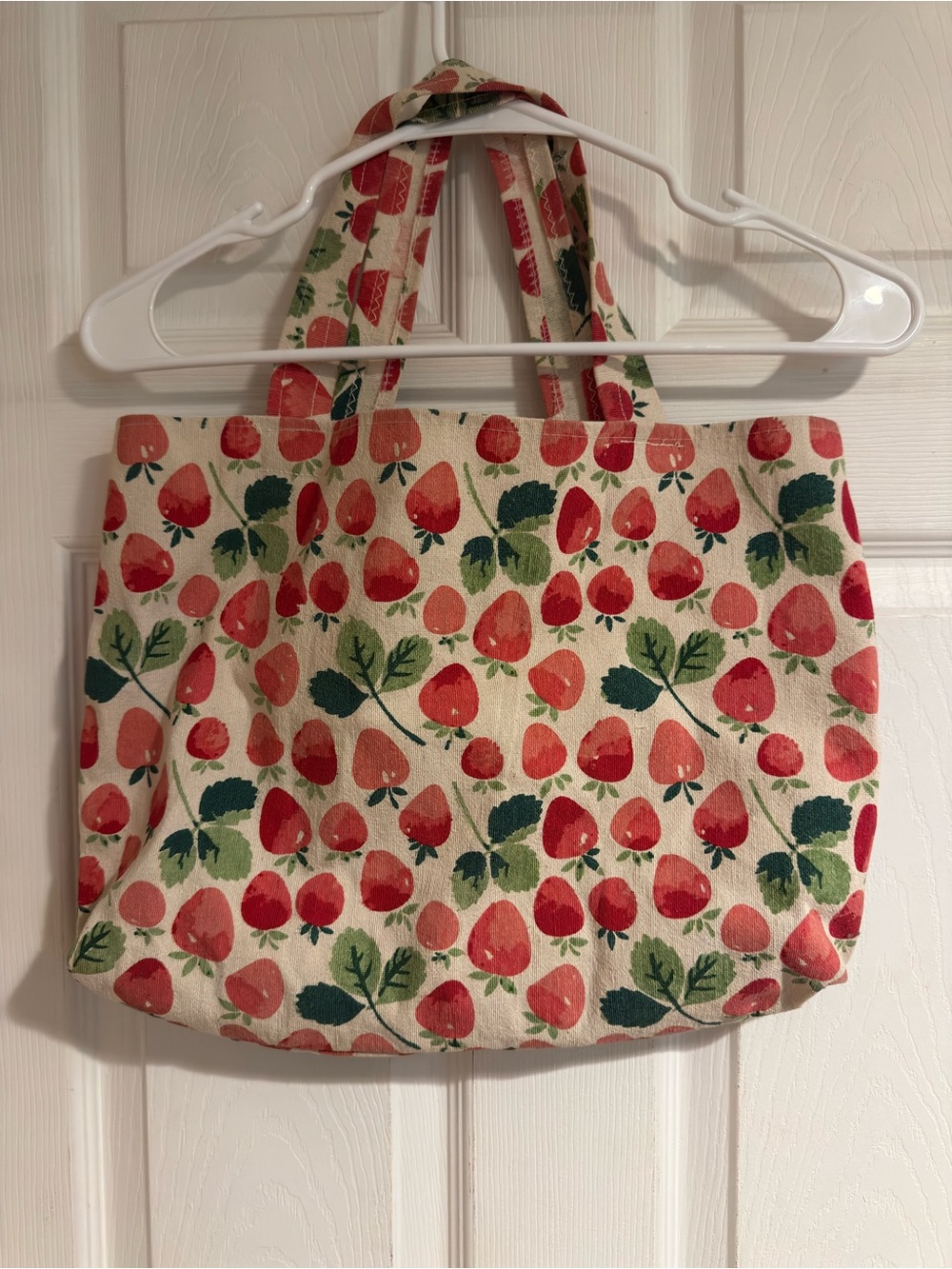Canvas Strawberry Print Tote Bag in Red and Green
